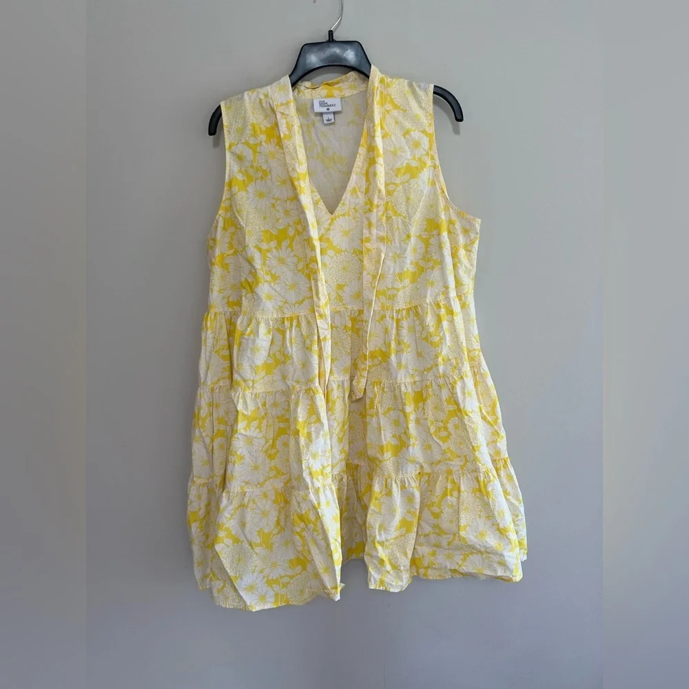 Lisa Marie Fernandez X Target Floral Yellow Cotton Tiered Dress Neck Tie, L - Picture 2 of 9